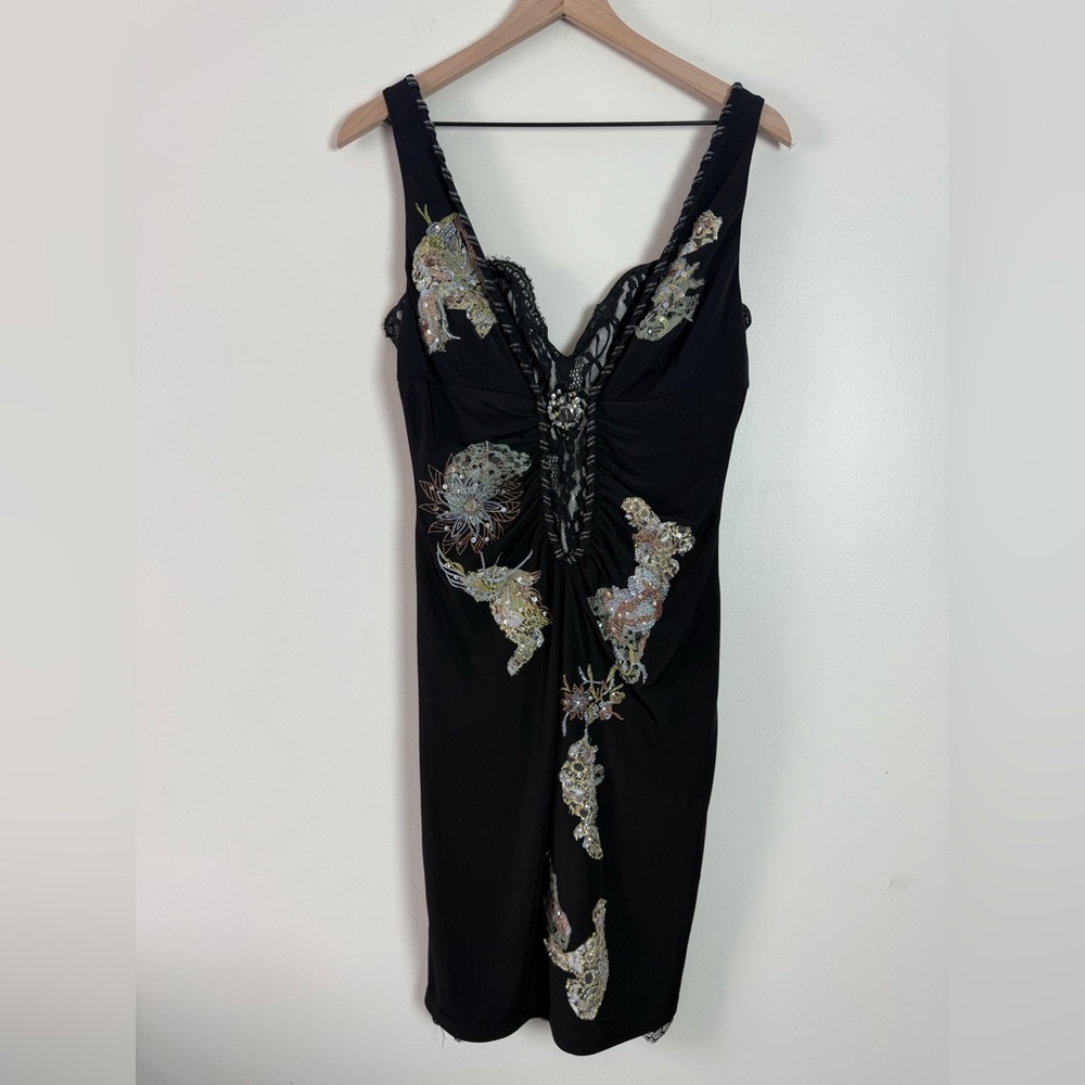 Vintage Caribbean Queen Y2K Beaded Lace Dress Medium Whimsical Dark Romantic